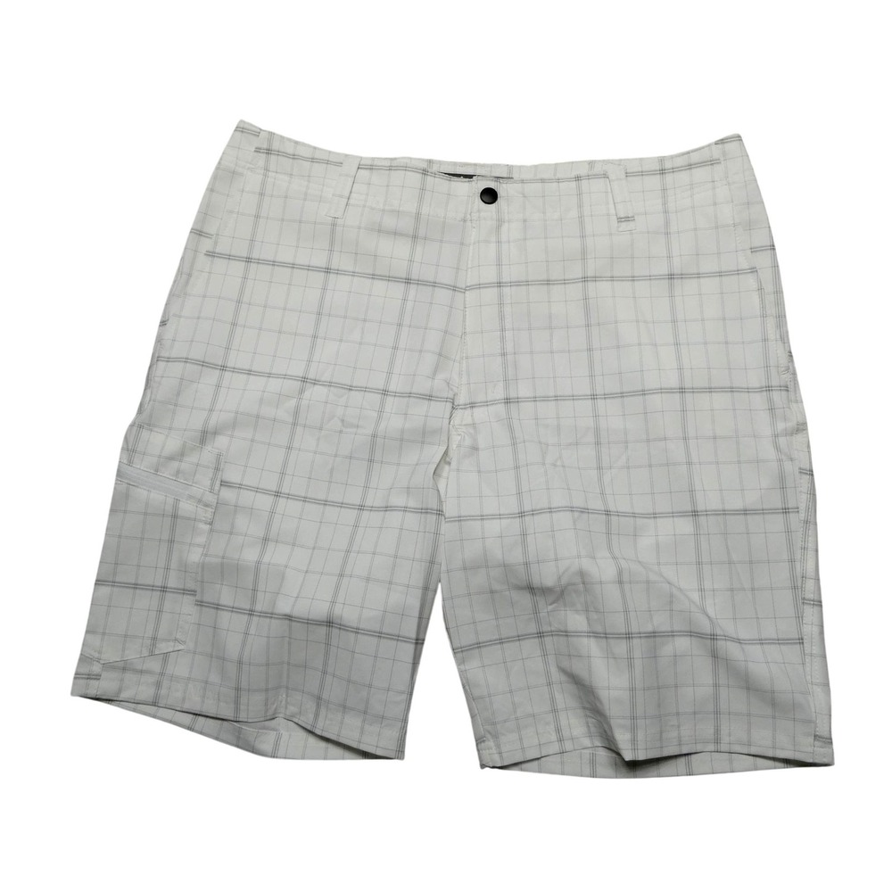 Lee Dungarees Cargo Shorts Mens 38 White Plaid Polyester Spandex 10" Inseam